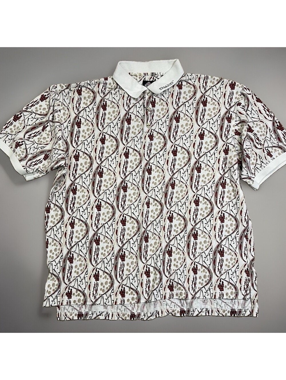 VTG Tabasco Sportswear Golf Polo Shirt Men’s XL White Chili Pepper Print